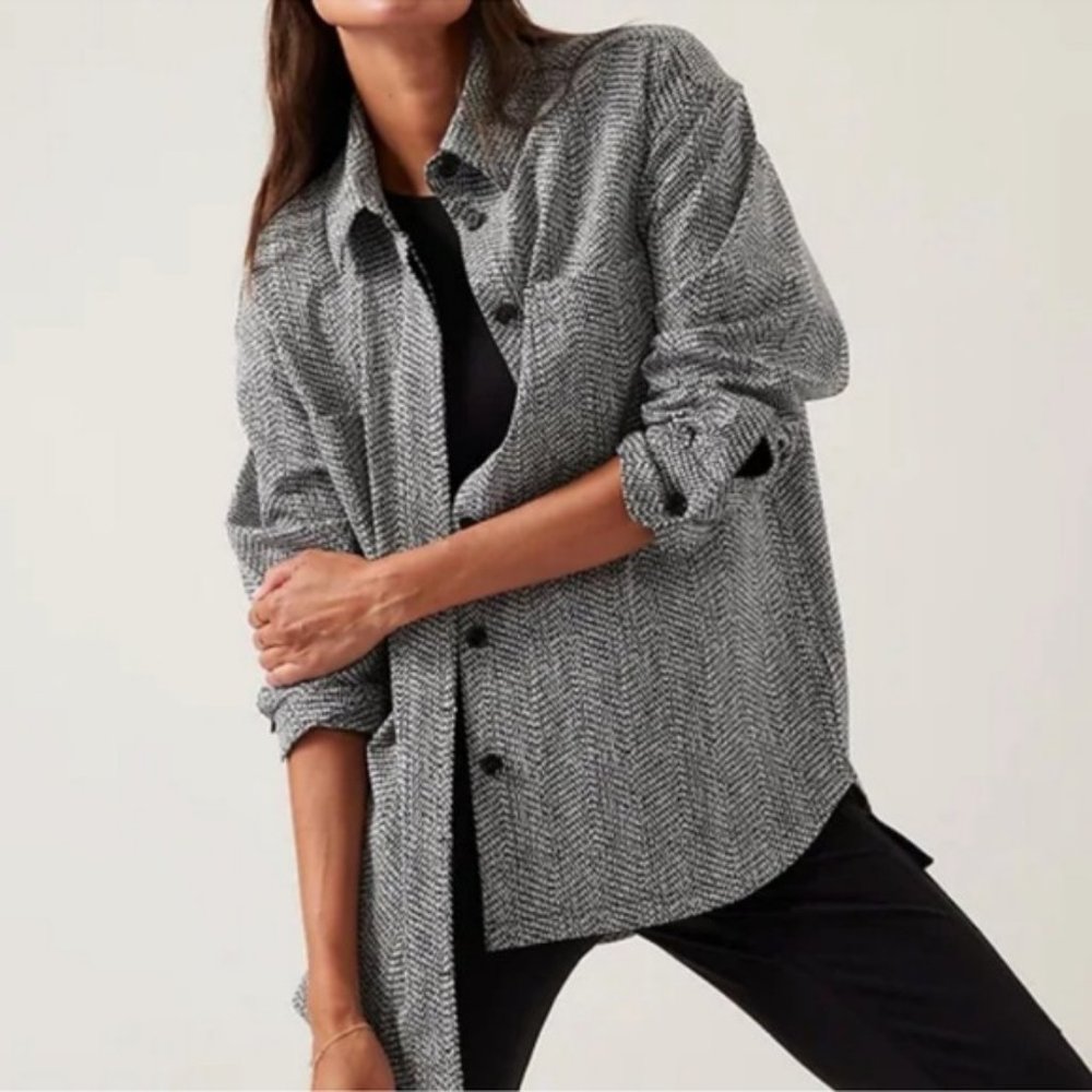 Athleta | Textured Shirt Jacket | Shacket | Black & Cream | Women's 3X